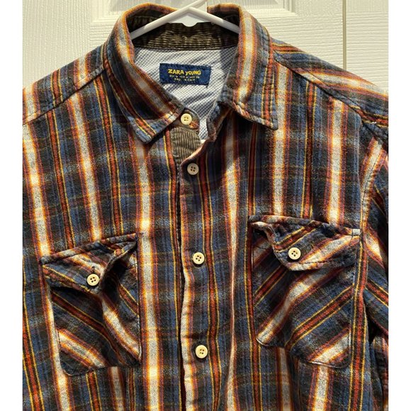 Zara Young Flannel Shirt size Medium, Brown Red‎ Orange, Cotton, Long Sleeve - Picture 4 of 5